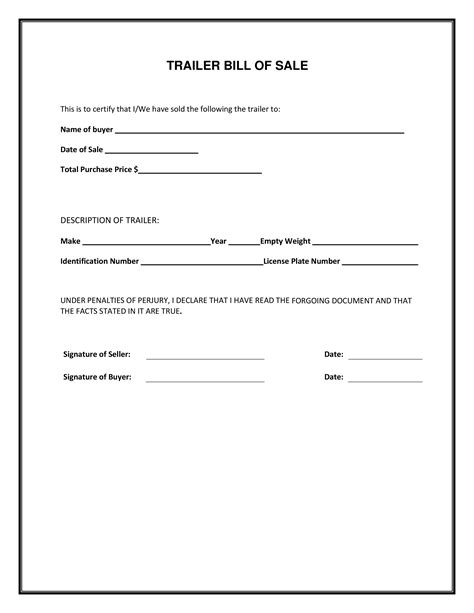 Free Trailer Bill Of Sale Form Pdf Template Form Download