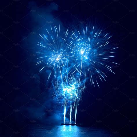 Blue Fireworks On The Black Sky Featuring Fireworks Fire And Night