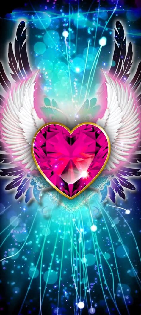 Pink Blue Love Wing Heart Beautiful Magenta Diamond Hd Phone