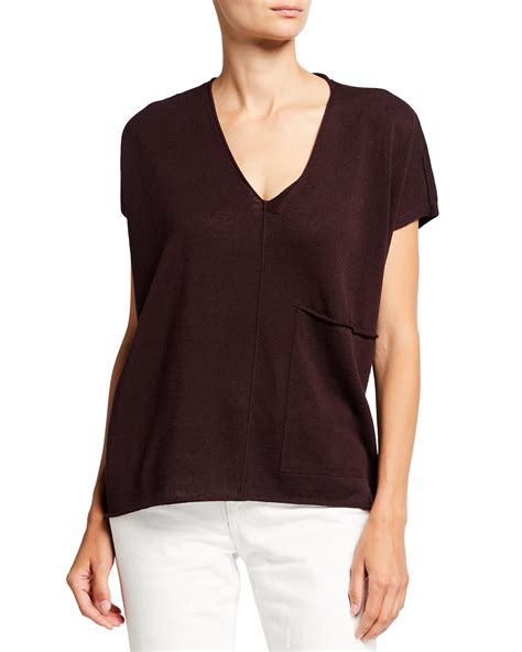 Eileen Fisher Organic Cotton V Neck Short Sleeve Jersey Tee Neiman Marcus