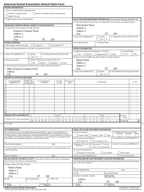 Blank Printable Ada Dental Claim Form Printable Forms Free Online