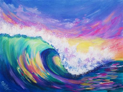 3 Color Challenge Wave At Sunset Acrylic Painting Tutorial The Art