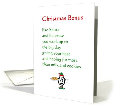 Christmas Bonus A Funny Christmas Poem For Your Employees Card