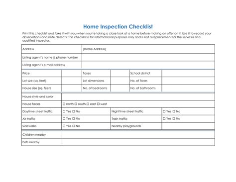 Home Inspection Checklist Template Blue Download Printable Pdf