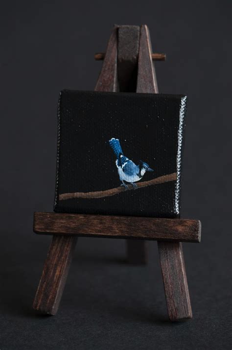 Blue Jay Original Acrylic Painting On Miniature 2x2 Canvas Tiny