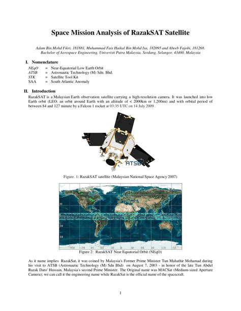 We help you to discover the future here. (PDF) Space Mission Analysis of RazakSAT Satellite