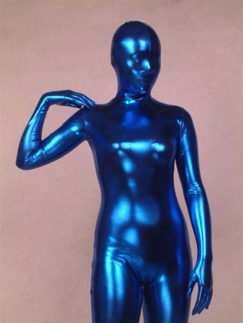 full body lycra spandex zentai costume shiny metallic blue catsuit size sxxl zentai suit