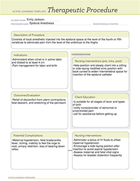 Epidural Anesthesia Active Learning Template Active Learning