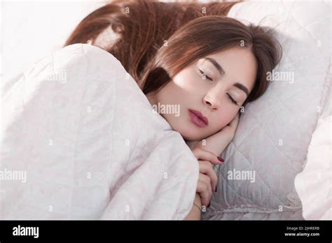 Beautiful Woman Sleeping In Bed Close Up Stock Photo Alamy