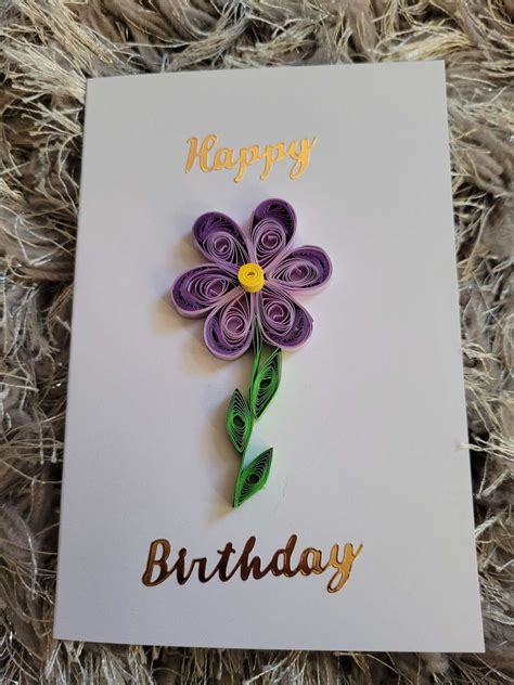 Quilled Birthday Card Purple Flower Mademe