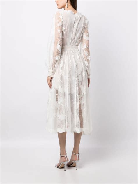 Oscar De La Renta Guipure Lace Semi Sheer Midi Dress White Farfetch