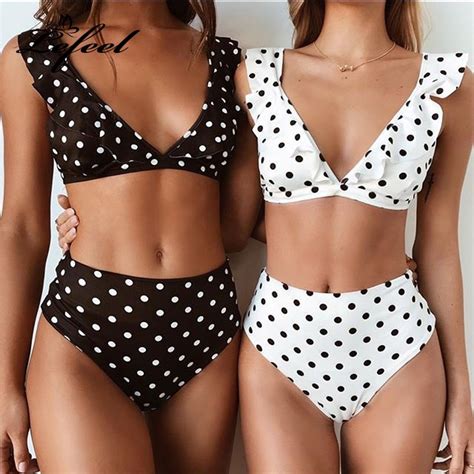 Hot Offer Lefeel Sexy Bikinis Set Women Dot Bikini 2018 High Waist Swimsuit Deep V Neck Swimwear