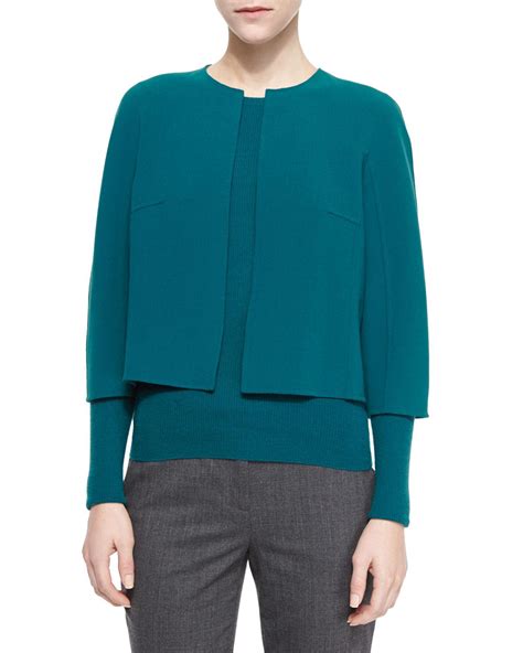 Michael Kors Cropped Stretch Wool Crewneck Jacket In Blue Lyst