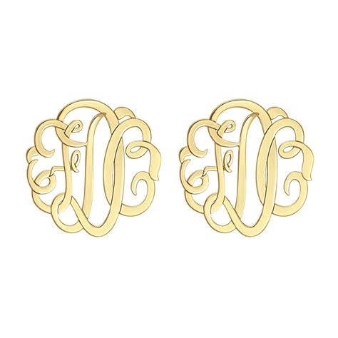 14k Solid Gold Script Monogram Stud Earrings 3 Sizes Be Monogrammed