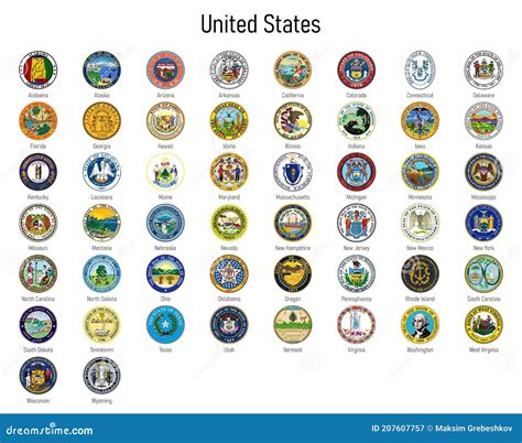 escudo de armas de los estados unidos todas las regiones de ee uu emblema imagen de archivo
