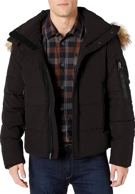 Vince Camuto Mens Puffer Jacket With Faux Fur Trimmed Hood At Amazon