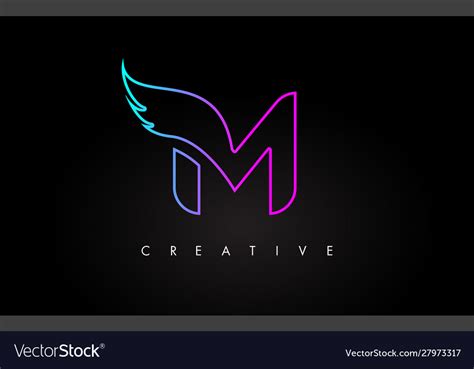 Neon M Letter Logo Icon Design With Creative Wing Vector Image