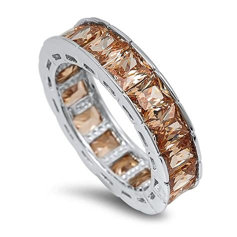 Sterling Silver Champagne Cz Stone Eternity Ring Size Eternity