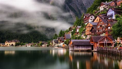 1920x1080 Mountains Houses Nature Reflection Clouds Sky Lake