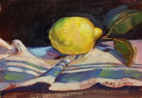 Daily Paintworks Lemon On Cloth Original Fine Art For Sale