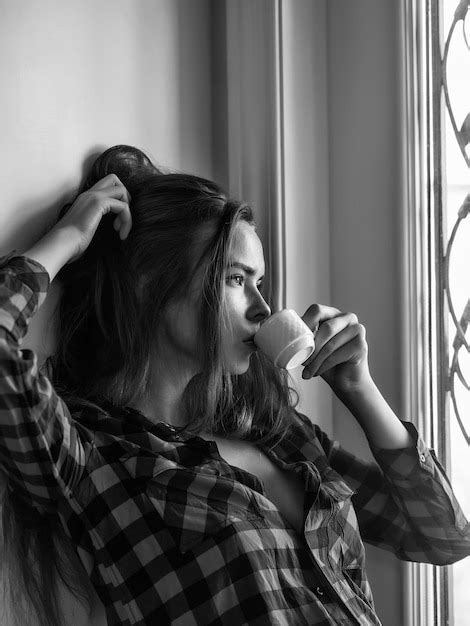 premium photo sexy girl drinks coffee