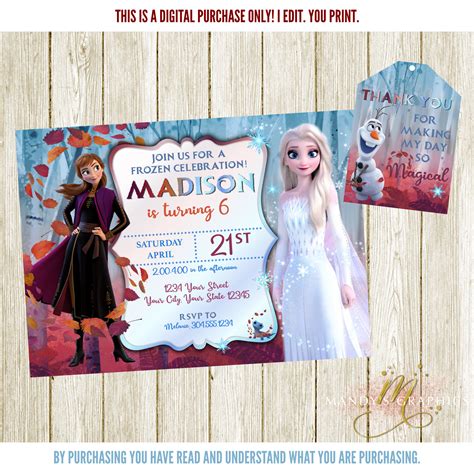 Frozen 2 Invitation Anna And Elsa Birthday Fall Birthday Invitations