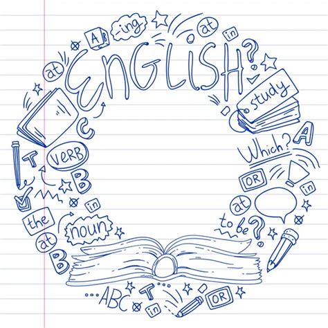 English Courses Doodle Vector Concept Illustration Of Learning English