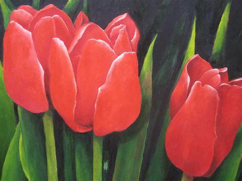 Red Tulips Painting By Diane Agius Fine Art America