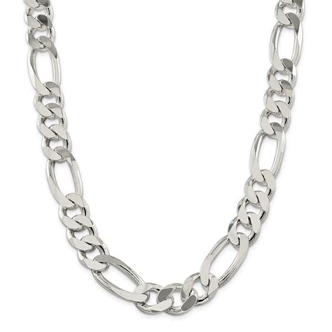 Sterling Silver 15mm Figaro Chain Necklace 2149 Grams 26 Inch