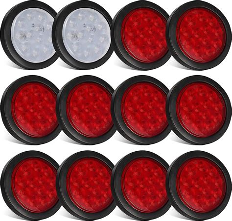 Partsam 12pcs 4 Round Red Led Trailer Tail Lights 4 Inch