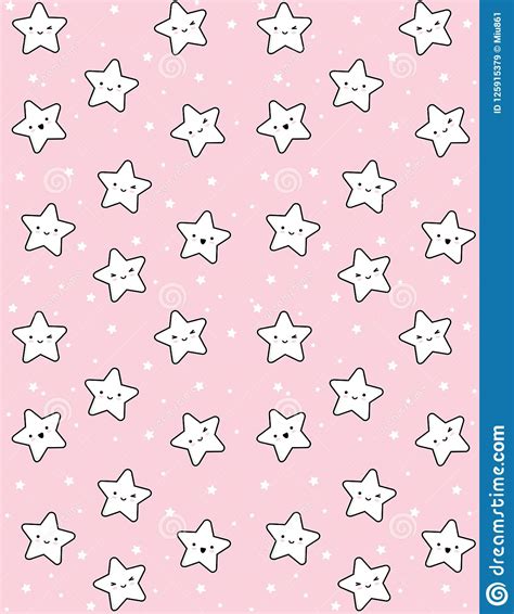 Cute White Stars With Black Outline Vector Pattern Pastel