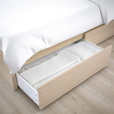 Malm Bed Frame High W 4 Storage Boxes White Stained Oak Veneer