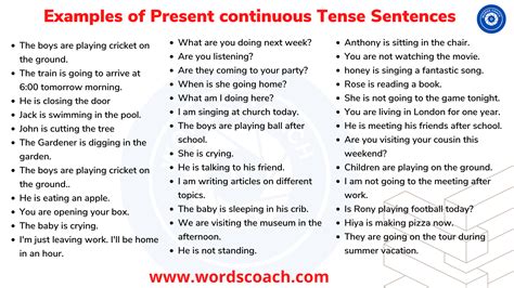 Examples Of Present Continuous Tense Sentences Word Coach