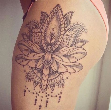 Mandala Style Lotus Flower Tattoo On The Outer Thigh Tattoos Lotus