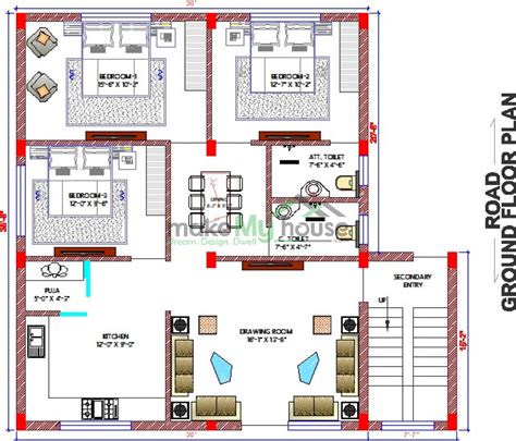 Buy 30x35 House Plan 30 By 35 Elevation Design Plot Area Naksha