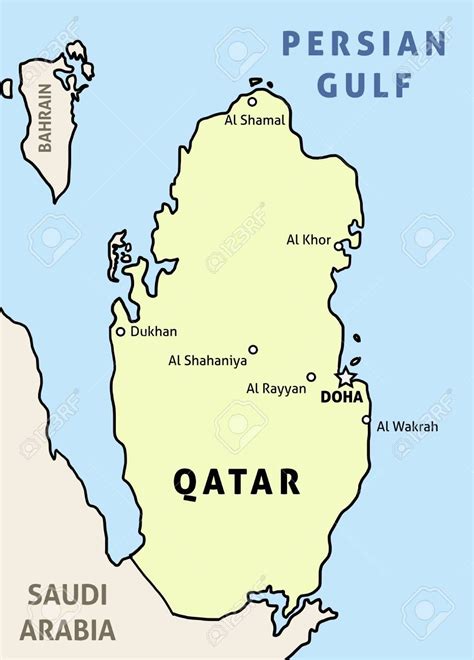 Large detailed map of qatar with cities and towns. Qatar map. Outline illustration country map with main ...