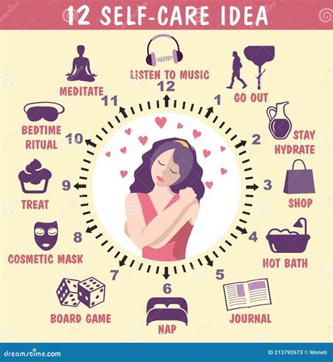 12 Self Care Ideas Self Care Concept Infographics Vector Flat