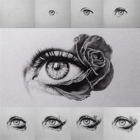 Stages Of Flowers Eye 🌹 Portrait Pencil Flower Real Eyes Black