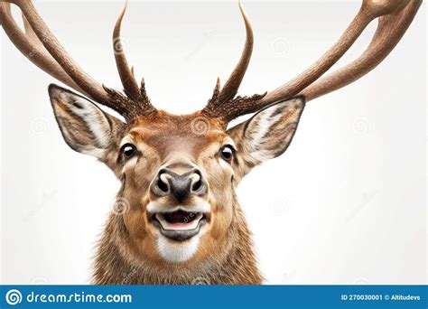 Portrait Of Deer Smiling With All His Teethon A White Background Stock