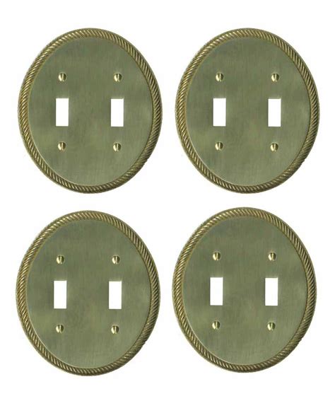 4 Bright Solid Brass Oval Braided Double Toggle Switch Plate Switch
