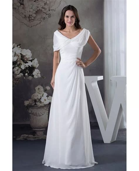 A Line V Neck Floor Length Chiffon Wedding Dress OP4614 156