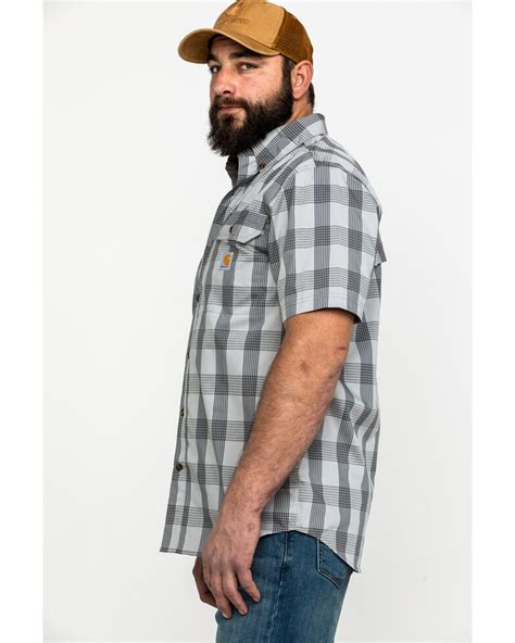 Carhartt Mens Grey Rugged Flex Rigby Plaid Short Sleeve Work Shirt