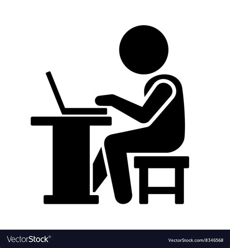 Pictogram Businessman Working On Computer Vector Image