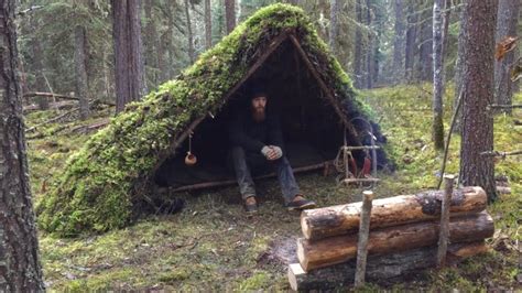 Winter Bushcraft Shelter Build Overnight Camping Raised Bed Natural