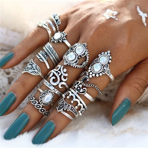 Vintage Women S Boho Style Ring Set Boho Jewelry Boho Rings Vintage