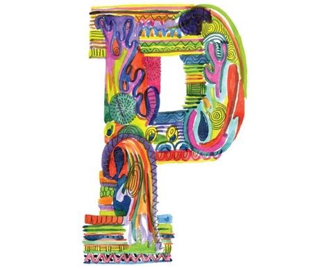 The Letter P Is Made Up Of Many Different Colors And Shapes Including Letters That Spell Out