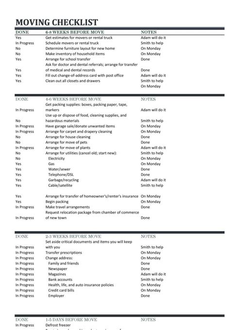 45 Great Moving Checklists Checklist For Moving In Out Templatelab