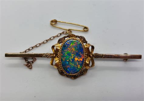 Vintage 9ct Gold Opal Bar Brooch Etsy