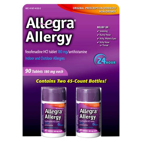 Allegra 180mg Adult 24 Hour Allergy Tablets 90 Ct Walmart