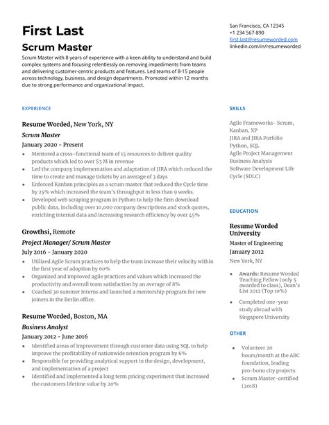 Scrum Master Cv Examples